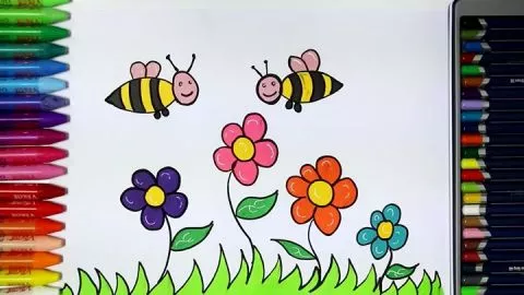 Çiçek ve Arı Nasıl Çizilir - Çizelim Boyayalım